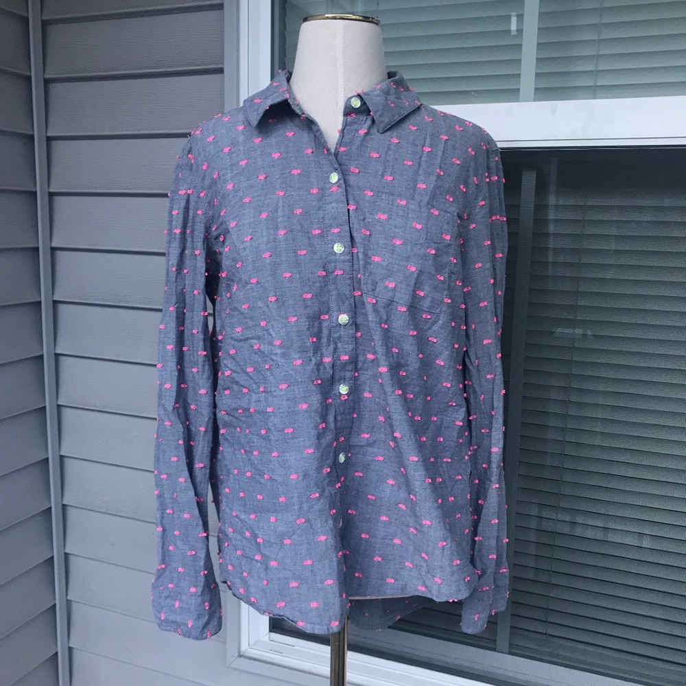Splendid Pink Textured Bow Button Down Top
